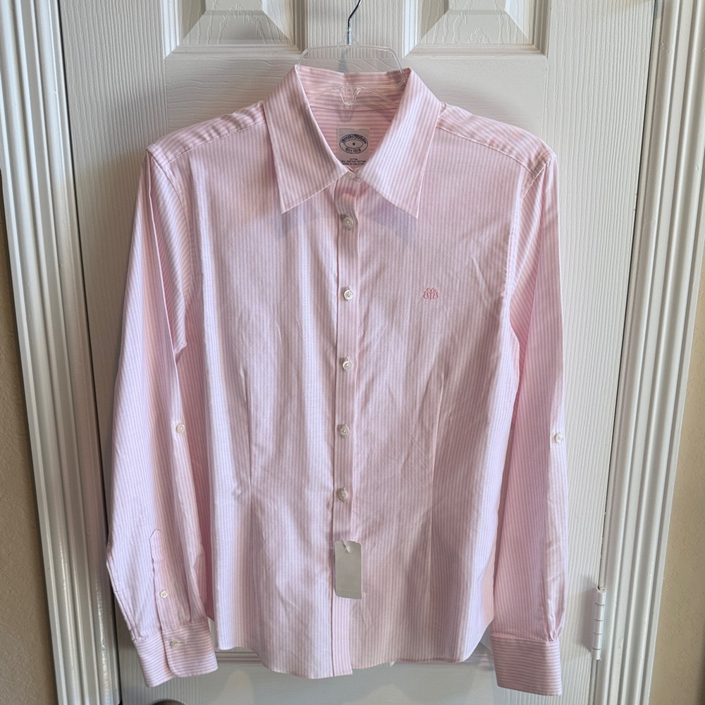 Brooks Brothers Women Pink Striped Dress Shirt